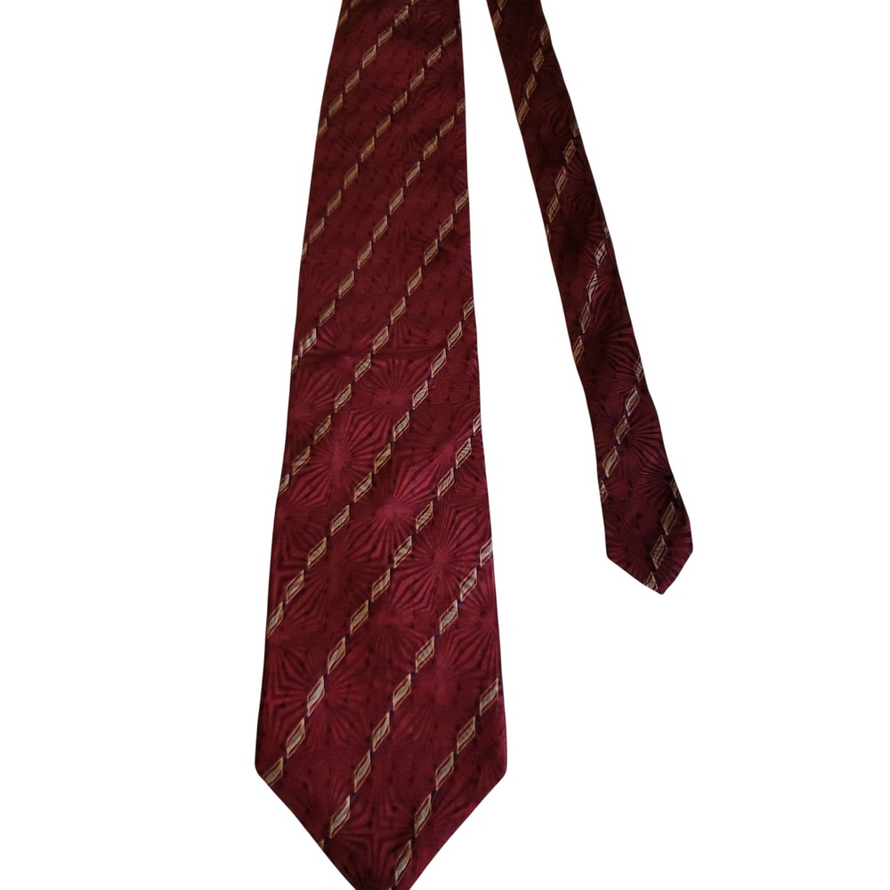 Bill Blass Necktie Mens OS Burgundy Geometric‎ Sunburst Silk Black Label Tie